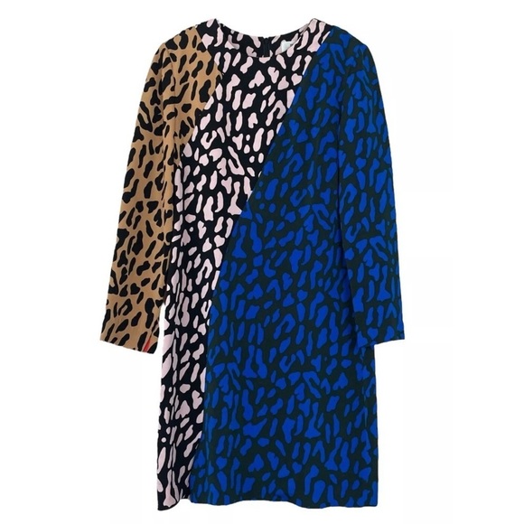 Diane Von Furstenburg DVF Leopard Print Colorblock Dress Black Blue Pink Size 0